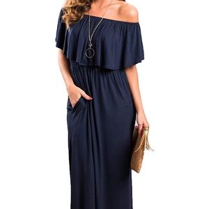 Off The Shoulder Ruffle Side Split Maxi Dress